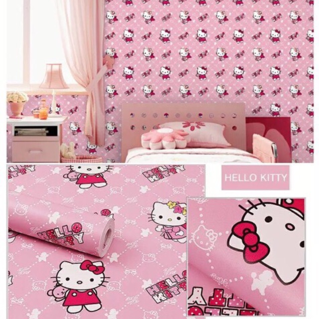 Giấy dán hello kitty hồng cho bé yêu 10mx45cm keo sẵn