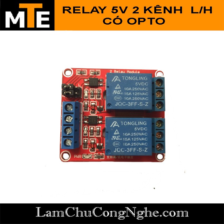 Module 2 relay 5V, 12V với opto cách ly HIGH/LOW đóng cắt Thiết bị điện 10A