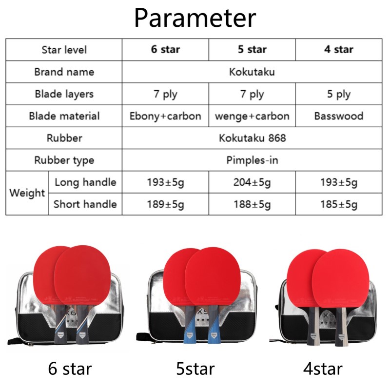 Bộ Vợt Đánh Bóng Bàn Kèm Hộp Đựng Bằng Cao Su Carbon Kokutaku 4/5/6 Star ITTF Ping Pong