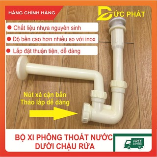Bộ xi phông thoát nước cao cấp SP02, xi phông nhựa nguyên sinh hàng dày loại 1, có nút xả cặn, không phải nhựa tái chế