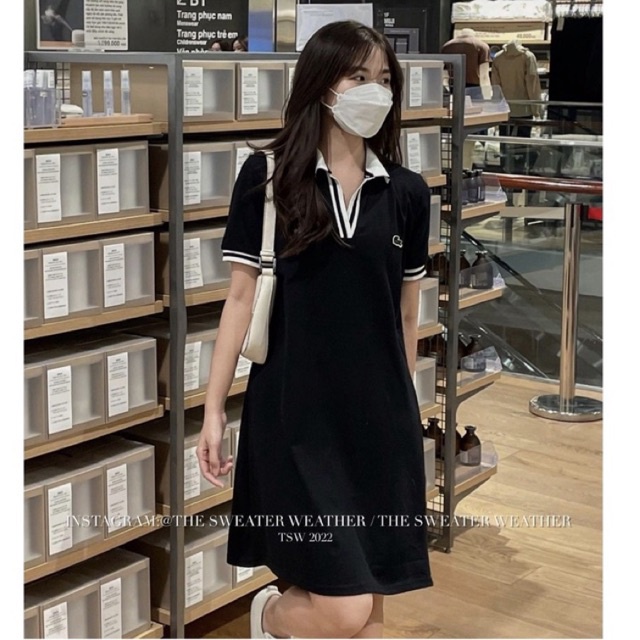 Váy đầm suông polo cá sấu đen phối viền trắng cổ bẻ siêu đẹp l1 pl mh om ql yy kimng lina cd