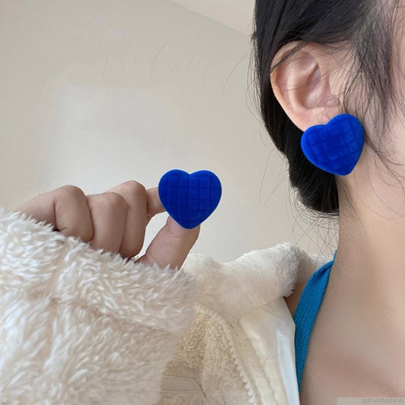 Bông tai hình học vải nhung xanh dương dễ thương cho nữ