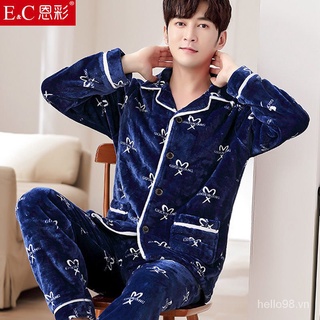 Bộ đồ ngủ tay dài chất nỉ dày dặn thời trang mùa đông cho nam