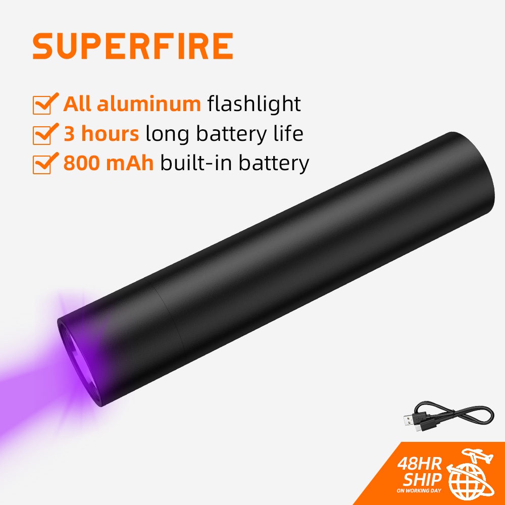 Đèn pin SUPERFIRE S11-H chiếu tia UV 365nm màu đen dành cho kiểm tra tiền giả đa năng