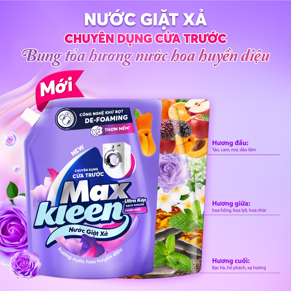 Túi Nước Giặt Xả MaxKleen chuyên dụng Cửa Trước 2.2kg (MỚI) Tặng Túi nước lau sàn 600G mùi ngẫu nhiên