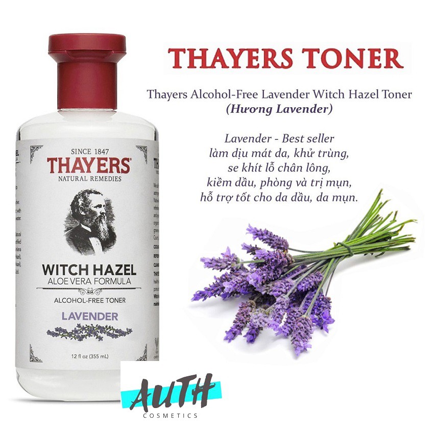 Nước hoa hồng không cồn Thayers Lavender Toner 355ml hoa oải hương Cho da dầu mụn