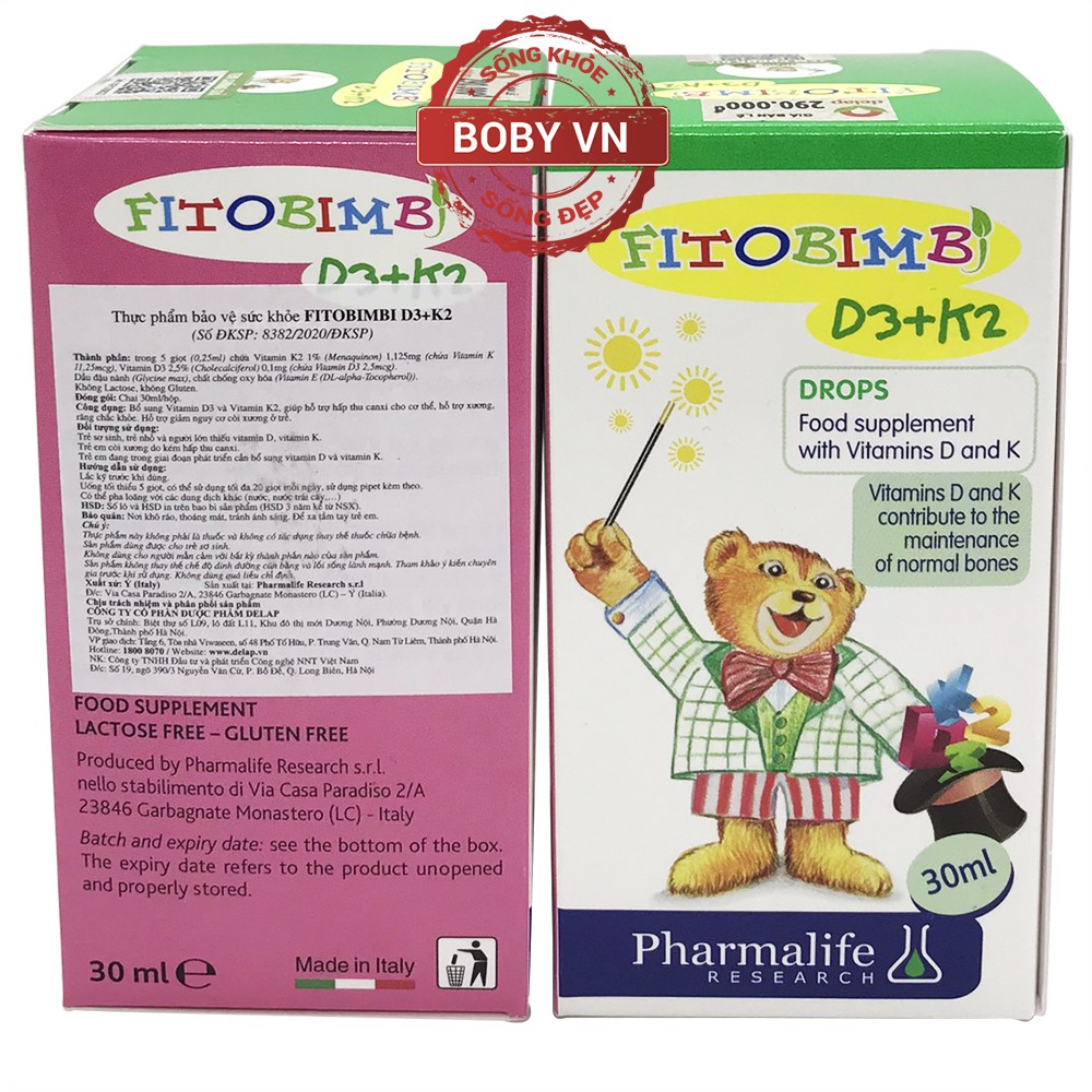 Fitobimbi D3+K2 Drops bổ sung vitamin d3 và k2 hỗ trợ hấp thu canxi cho trẻ em và người lớn