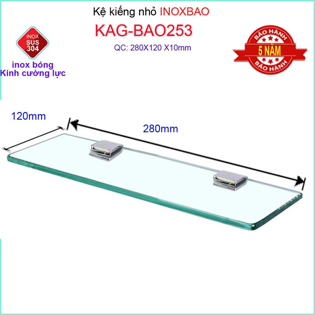 Kệ kính Inox Bảo KAG-BAO253, Kệ kiếng cường lực dài 28x12 cm dễ vệ sinh sang trọng tiện dụng thiết kế tuyệt đẹp