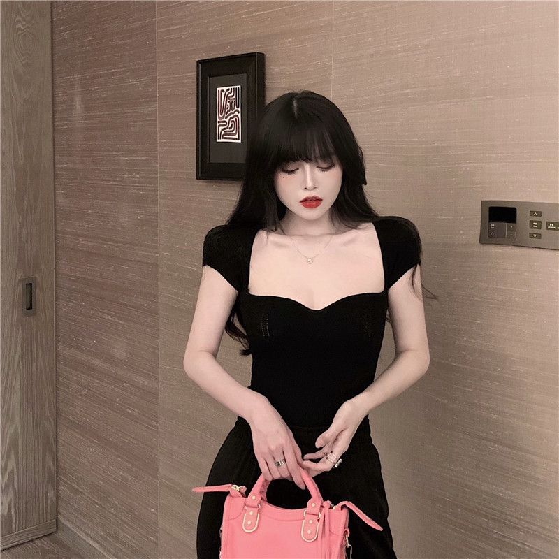 SUXI Áo Sơ Mi Cổ Vuông Màu Trơn Quyến Rũ Trẻ Trung Hợp Thời Trang