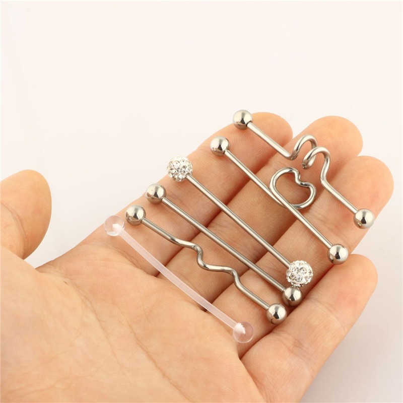 Set 6 Khuyên Tai Thanh Tạ 14G 38mm Màu Cầu Vồng