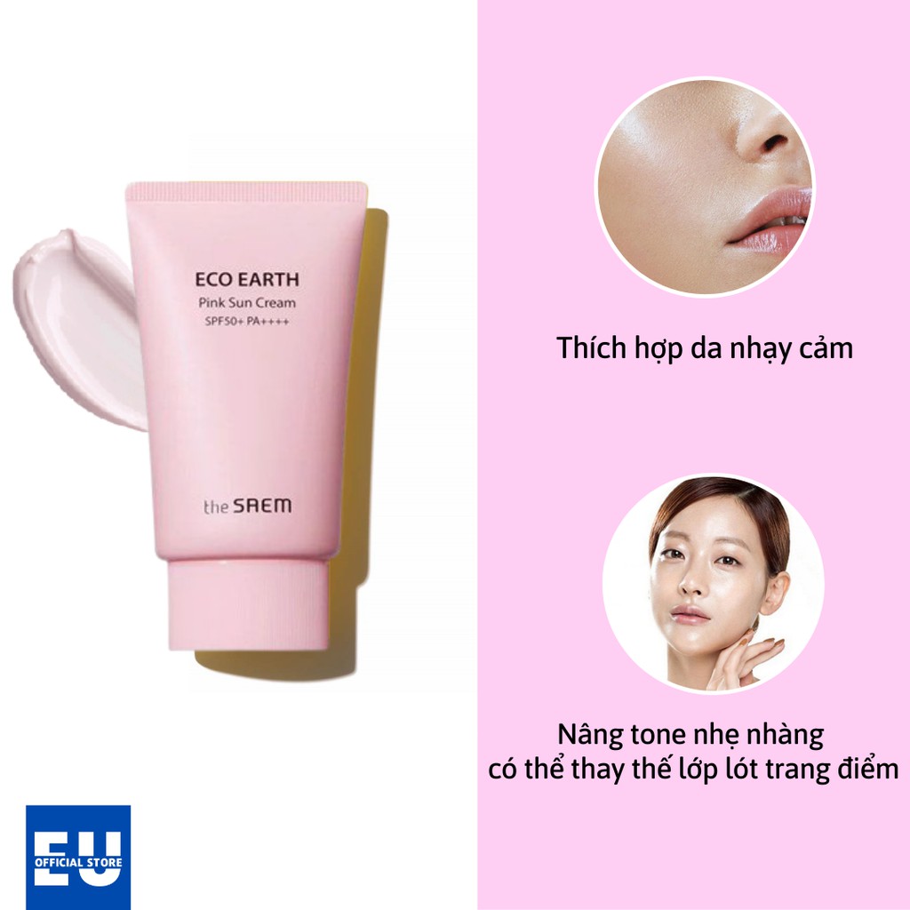 [Loại 50 ml] The SAEM Eco Earth Power Pink Sun Cream Kem Chống Nắng Hồng phiên bản mới