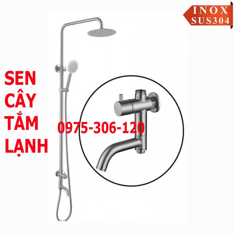 Bộ Sen Cây Tắm Đứng Lạnh INOX 304 N1010 và tay sen tắm và dây sen DÙNG CHO NHÀ CHỈ CÓ ĐƯỜNG NƯỚC LẠNH