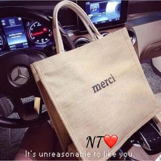 Túi cói merci loại 1 màu sáng, có đệm đáy giữ form túi, có lót