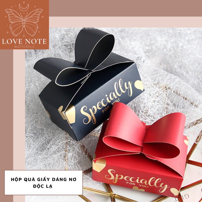 Hộp quà giấy dáng nơ đựng son, trang sức tặng sinh nhật, kỷ niệm, lễ tết, giáng sinh, Valentine
