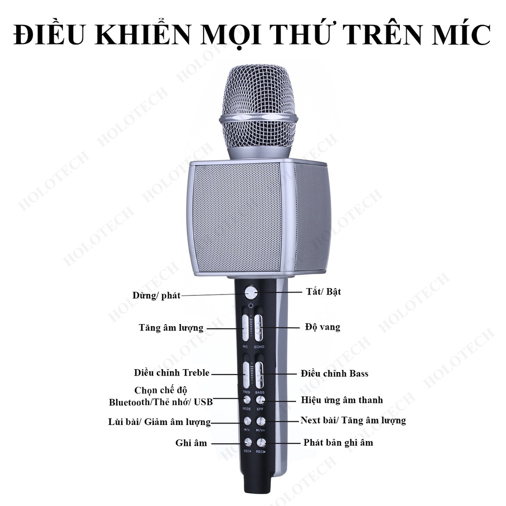 Micro Karaoke Bluetooth Không Dây HOLOCOM YS92 Kèm Loa Âm Lớn Bắt Giọng Hát Hay Hỗ Trợ Thẻ Nhớ, Thu Âm Chuyên Nghiệp