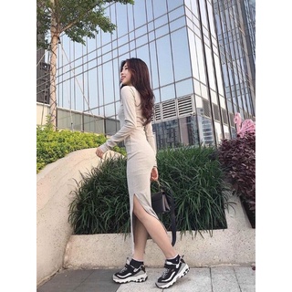 ĐẦM MIDI XÁM XẺ ĐÙI