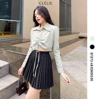Áo sơmi crop-top tay dài rút dây eo | koko crop-top shirt - clélie