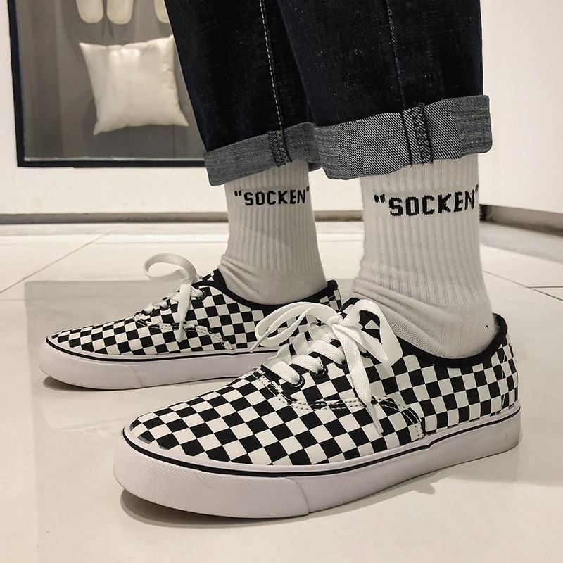 Giày Lười Canvas Họa Tiết Ca Rô Trắng Đen Size 39-44 Thời Trang Mới | BigBuy360 - bigbuy360.vn