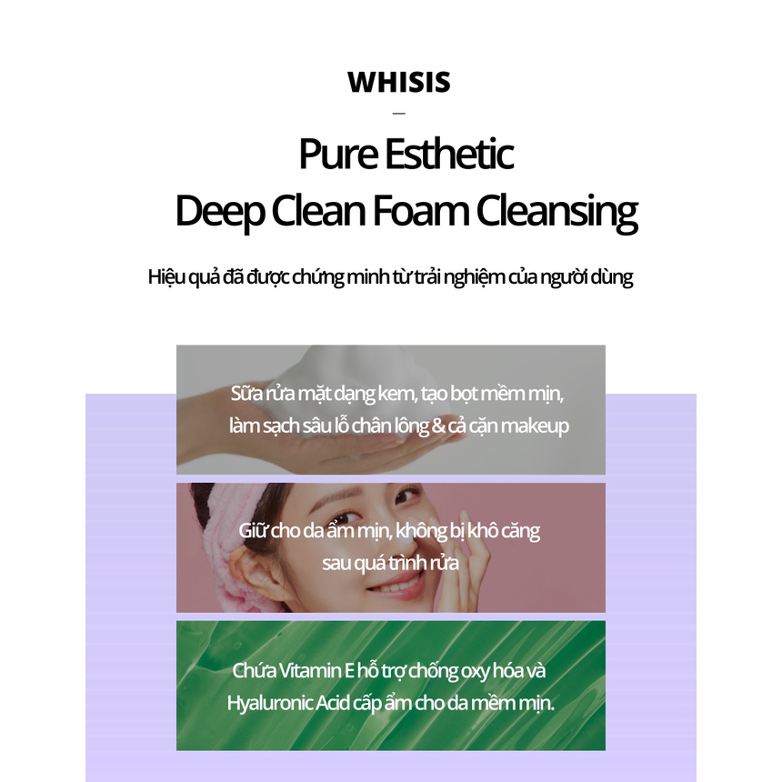 Sữa rửa mặt Vitamin E làm sạch sâu giúp da trắng sáng WHISIS Pure Esthetic Deep Clean Foam Cleansing | BigBuy360 - bigbuy360.vn