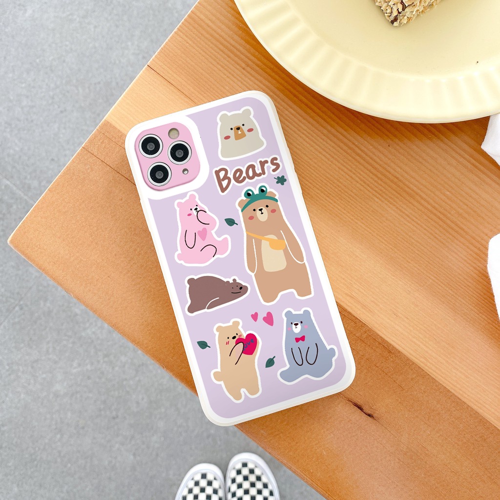 Ốp iphone Bear Cats cạnh vuông chống sốc cho iphone 11 7plus 8plus x xsmax 11pro max 12pro 12promax13promax tr296