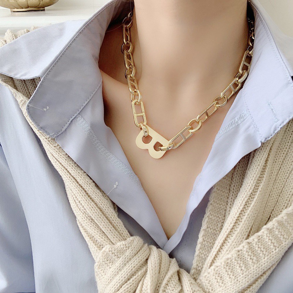 Vòng Cổ Hợp Kim Mặt Chữ B Nhiều Màu Sắc Phong Cách Hip Hop Mới