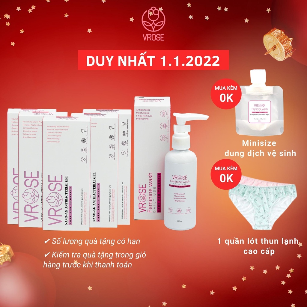 Combo 5 gel phụ khoa và dung dịch vệ sinh nano Vrose