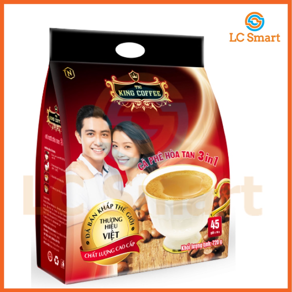 Cà Phê sữa Hòa Tan 3IN1 KING COFFEE - Túi 45 gói x 16g - Từ hạt café Arabica và Robusta