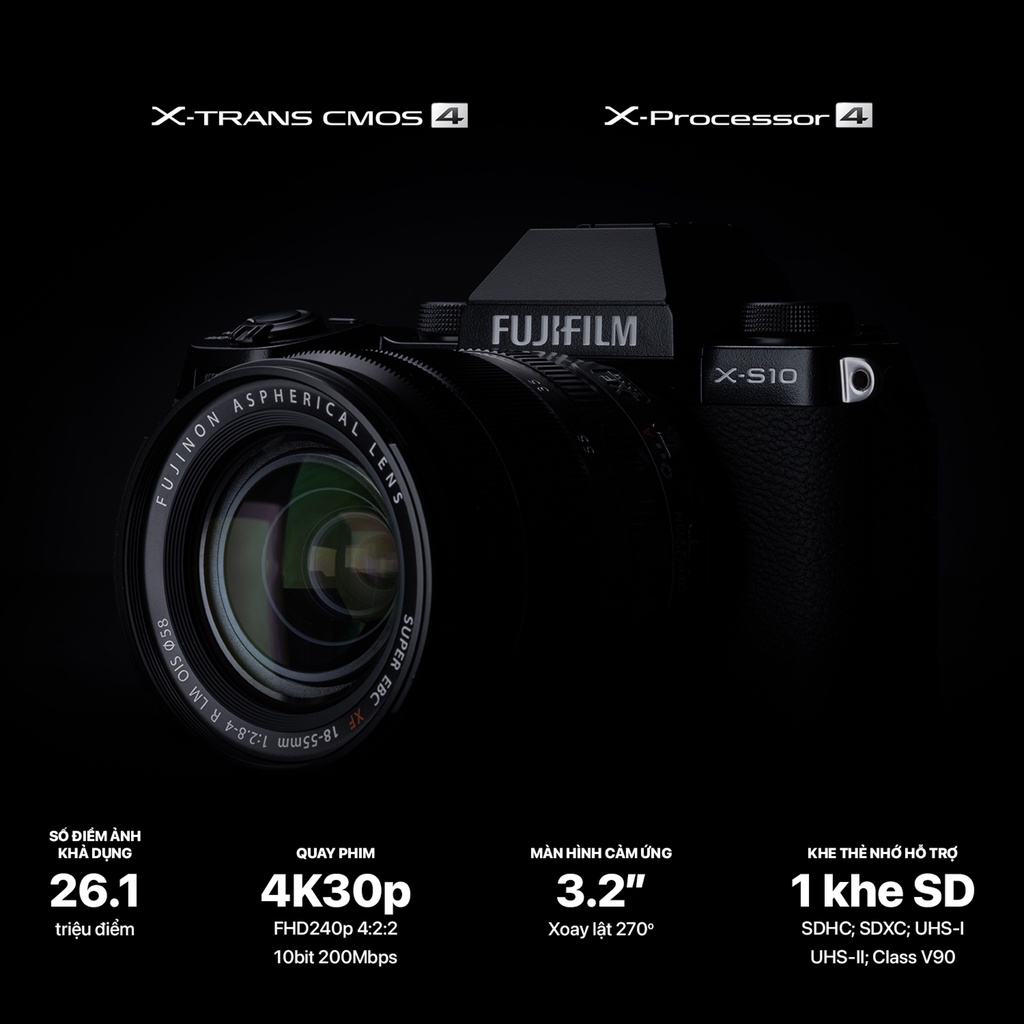 Máy ảnh kỹ thuật số Fujifilm X-S10 (Tặng: Pin 126S + Sạc 126S)