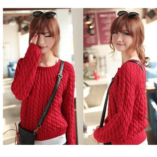 Áo Len Nữ Hàn Quốc Form Rộng Cổ Tròn Vặn Thừng- Nikendo