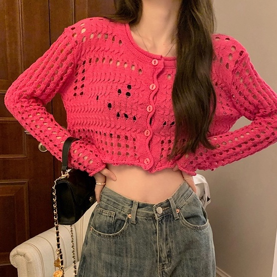 Áo khoác cardigan ZHELIHANGFEI vải dệt kim tay dài eo cao quyến rũ dễ phối đồ