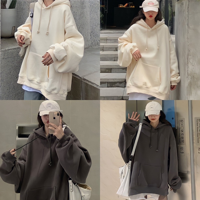 Áo Hoodie Nỉ bông TRƠN màu KEM/XÁM CHÌ UNISEX/Nam nữ unisex/ HOODIE TRƠN 🖤 Jaystoree 🖤 | BigBuy360 - bigbuy360.vn