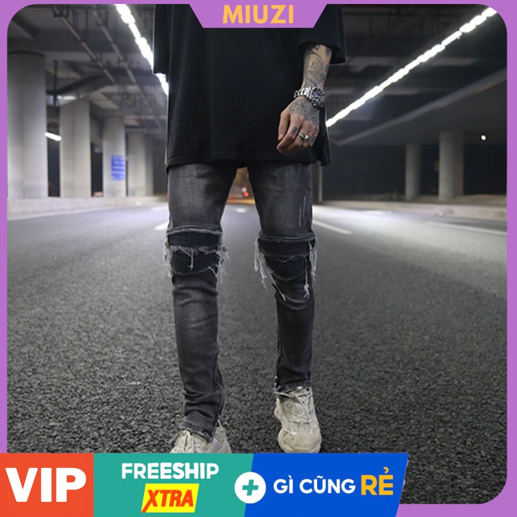 Quần jean nam nữ unisex độn gối đen,Quần jean hót trend 2023 DT082 đen