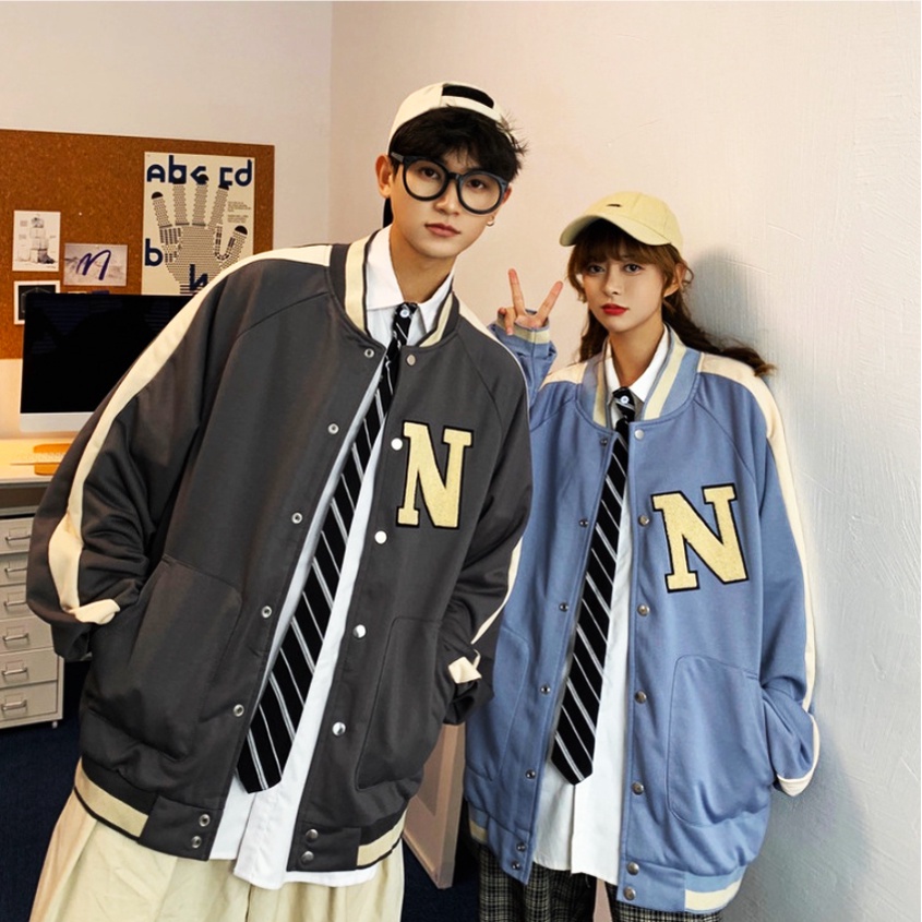 【Vải nỉ đôi nâng cấp】 Thời trang Áo khoác nam nữ phong cách ngoại cỡ Các cặp đôi vải dày dặn】 Áo khoác bomber vải nỉ if thời trang Áo khoác cotton 100% Thêu thùa
