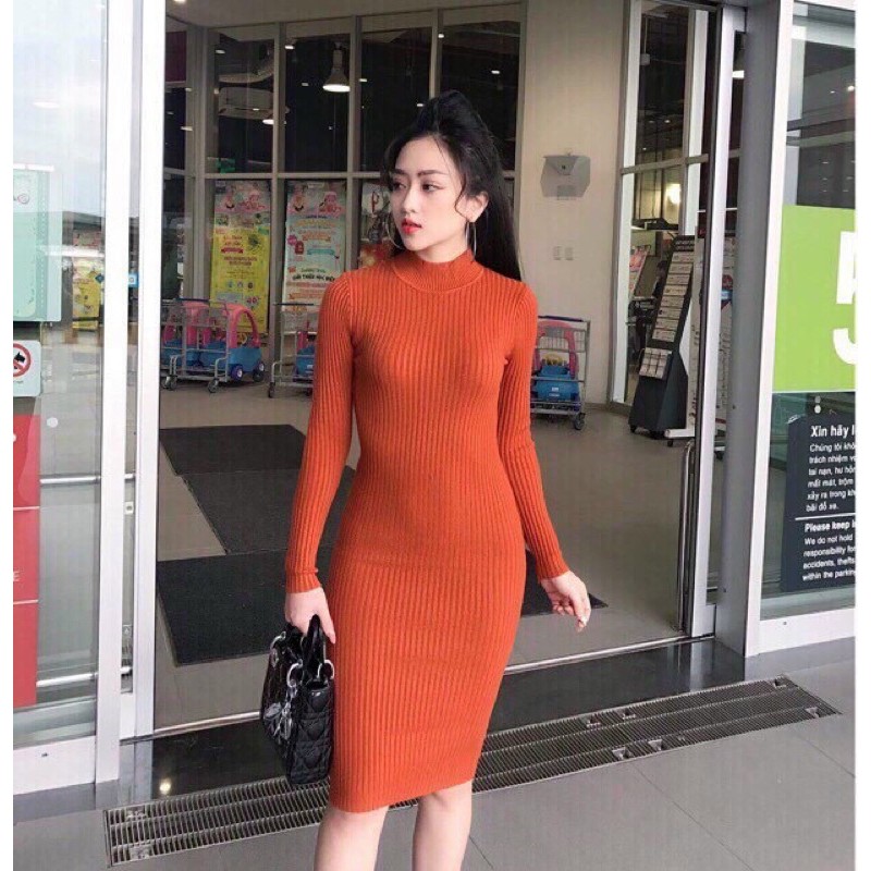 Váy body len đũa cổ 5 phân QC có ảnh thật cuối