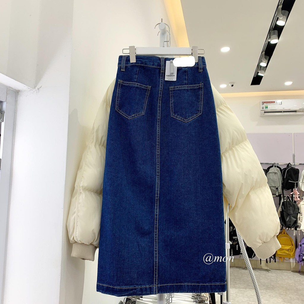 [Mã SKAMCLU7 giảm 10% tối đa 50K đơn 0Đ] 2101596 Chân váy bò dáng dài cho nữ ulzzang xẻ bên màu xanh đậm có size | BigBuy360 - bigbuy360.vn