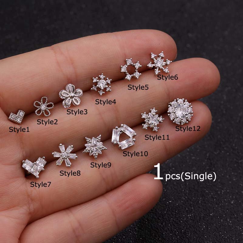 Khuyên xỏ tai đính đá bằng thép không gỉ 20g 6mm kiểu dáng xinh xắn