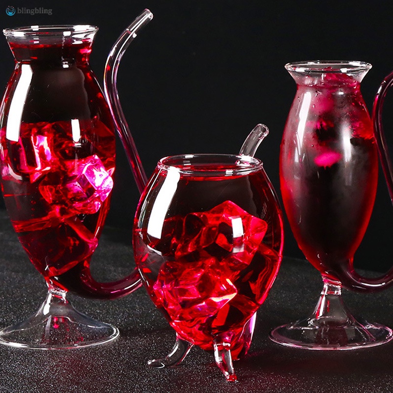 Clear Vampires Heat-resistant Wine Juice Glass Cup with Drinking Tube Straw Home Bar