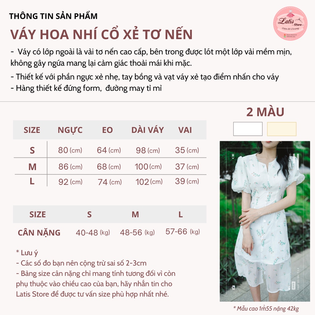 Váy Hoa Nhí Vintage Dáng Dài Xẻ Tà, Đầm Hoa Nhí Tơ Nến Tay Bồng Hàng Thiết Kế Latis Store