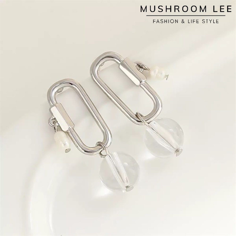 Bông Tai Mushroom Lee - Móc Khoen Bi Trong Suốt Đính Hạt Trai