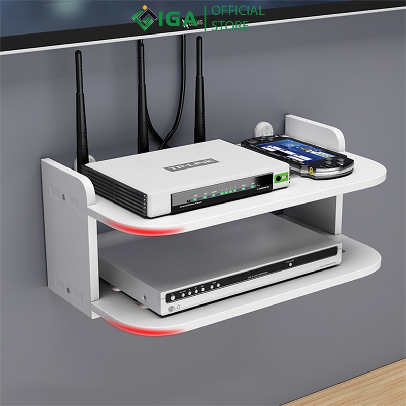 Kệ wifi treo tường 2 tầng IGA không cần khoan để đầu thu kỹ thuật số, remote điện thoại - IG407
