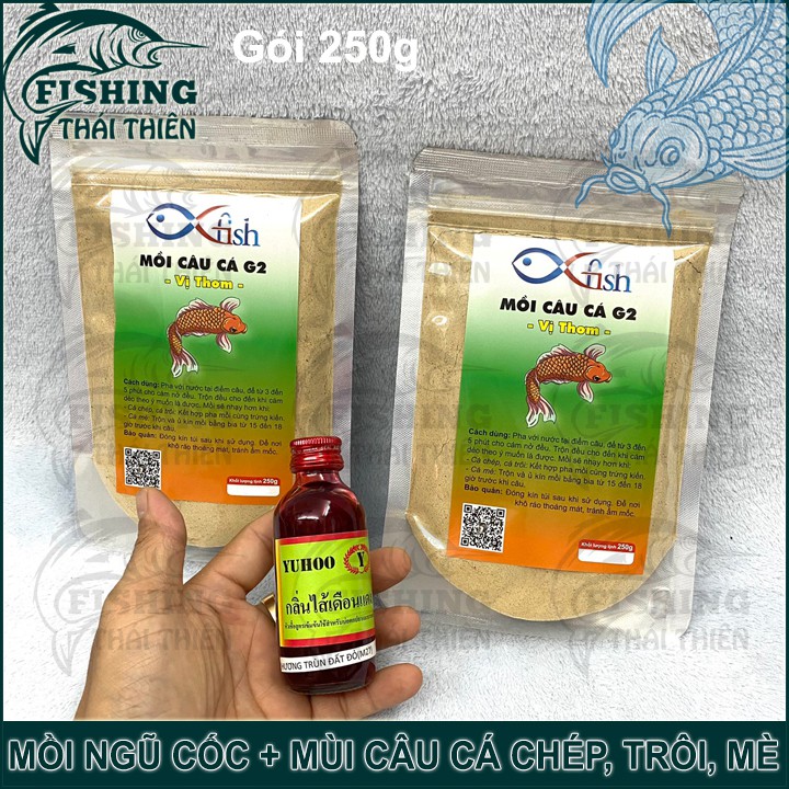 Combo 2 Gói Mồi Câu Cá Chép Trôi Mè G2 Mồi Ngũ Cốc Vị Thơm, 1 Chai Tinh Mùi Thái Lan M27