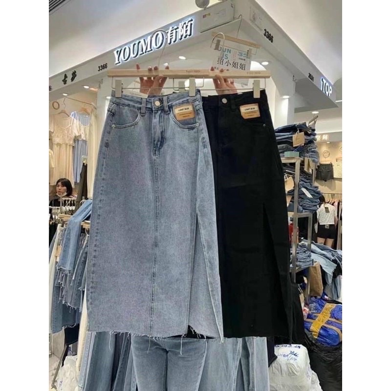 Chân váy bò tua gấu xẻ trái đủ size MS#912