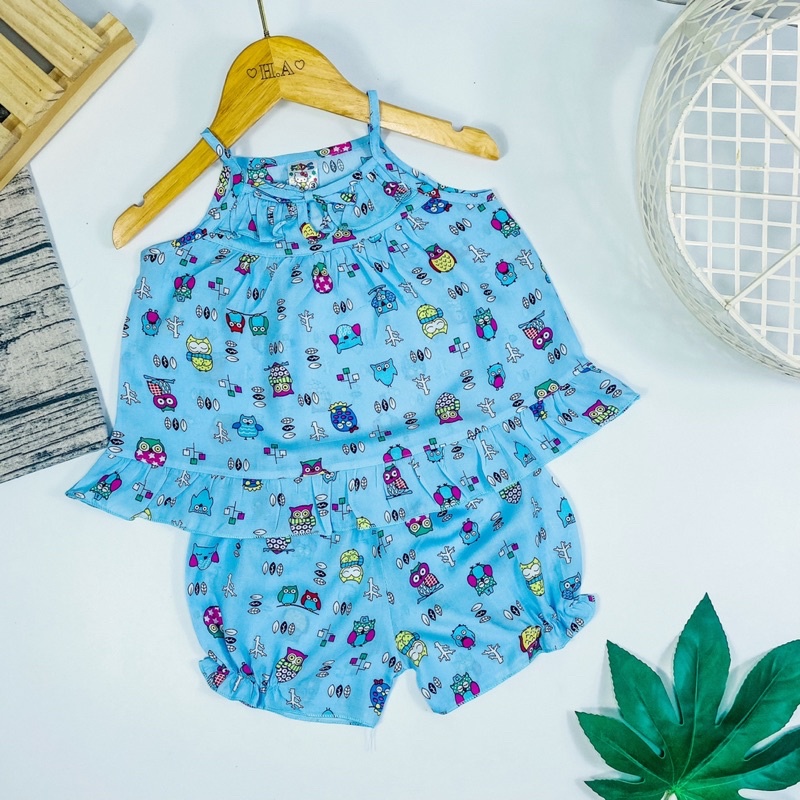 Đồ bộ tôn  mẫu 2 dây nhỏ lai bèo họa tiết đáng yêu cho bé gái 4-13kg - MeGauu DTN01