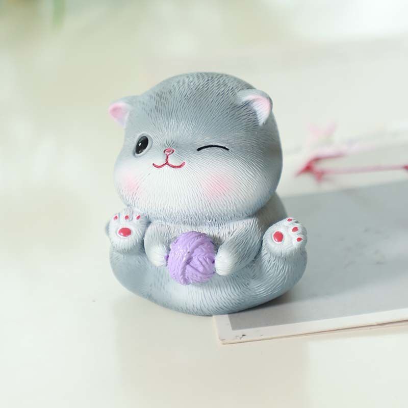 Set mô hình 5 mèo con SOUVENIRS, mô hình mèo mini để bàn màu xám full biểu cảm đáng yêu dễ thương cute