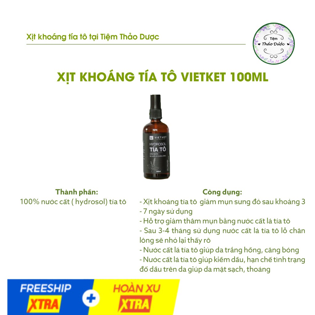 Xịt Khoáng  Da mặt Tía Tô Tại Tiệm Thảo Dược (Giảm Mụn- Giảm Nhờn - Thu nhỏ lỗ chân Lông)