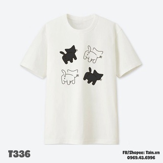 Áo thun tay lỡ mèo trắng đên unisex
