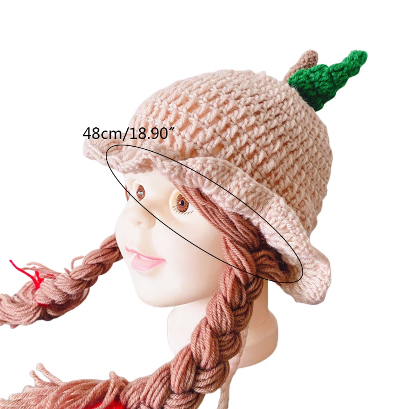 Mũ Dệt Kim Thủ Công Kèm Tóc Giả Bảo Vệ Tai Thời Trang Thu Đông Cho Bé Gái
