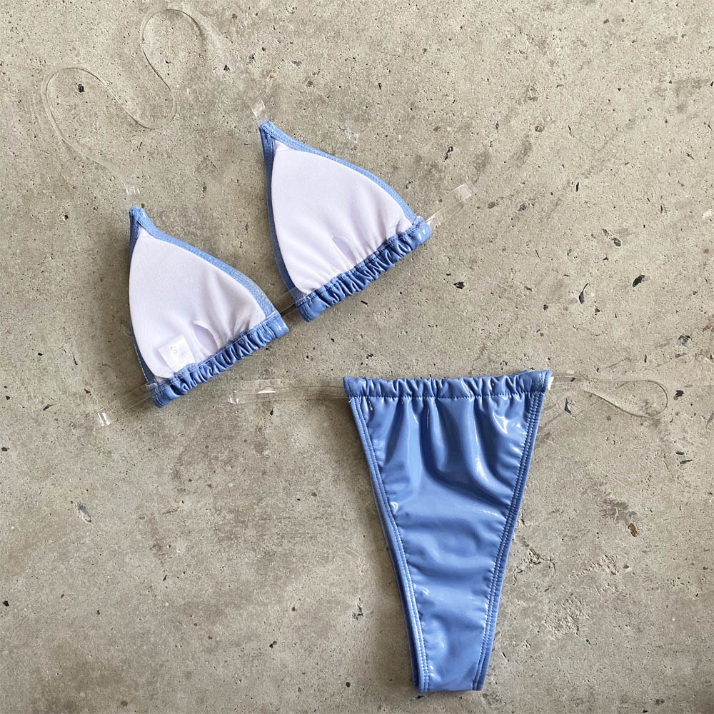 [BKN373N] &lt;ÂU&gt; SET BIKINI DA BÓNG XANH NHẠT/XANH COBALT QUAI TRONG QUẦN THONG/LỌT KHE