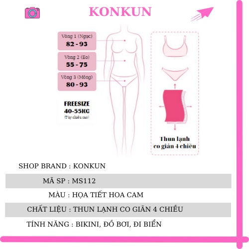 Sét bikini 2 mảnh kèm khăn hoa cam đồ bơi nữ đi biển KONKUN MS112