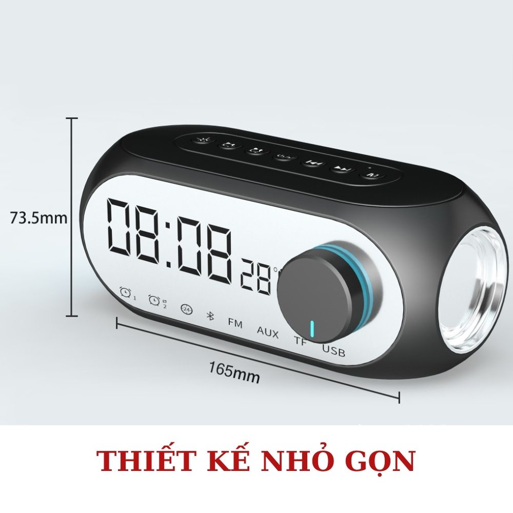 Loa Bluetooth Có Đồng Hồ Báo Thức - Màn Hình Tráng Gương Hiển Thị Đèn Led Nghe Đài ,Fm, Radio,Báo Thức - L00CLO0